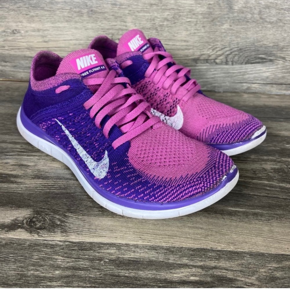 Nike Women's Free Flyknit 4.0 Running Shoes Size 7.5 Club Pink Purple 631050-615